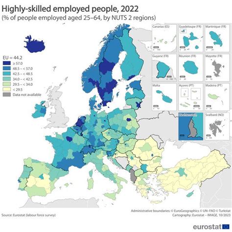 Which regions have the most highly skilled employed people?